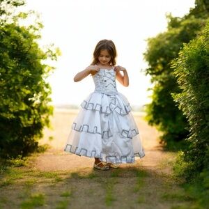 White and Silver Kids 2 piece dress. Like Quinceañera dress NWT